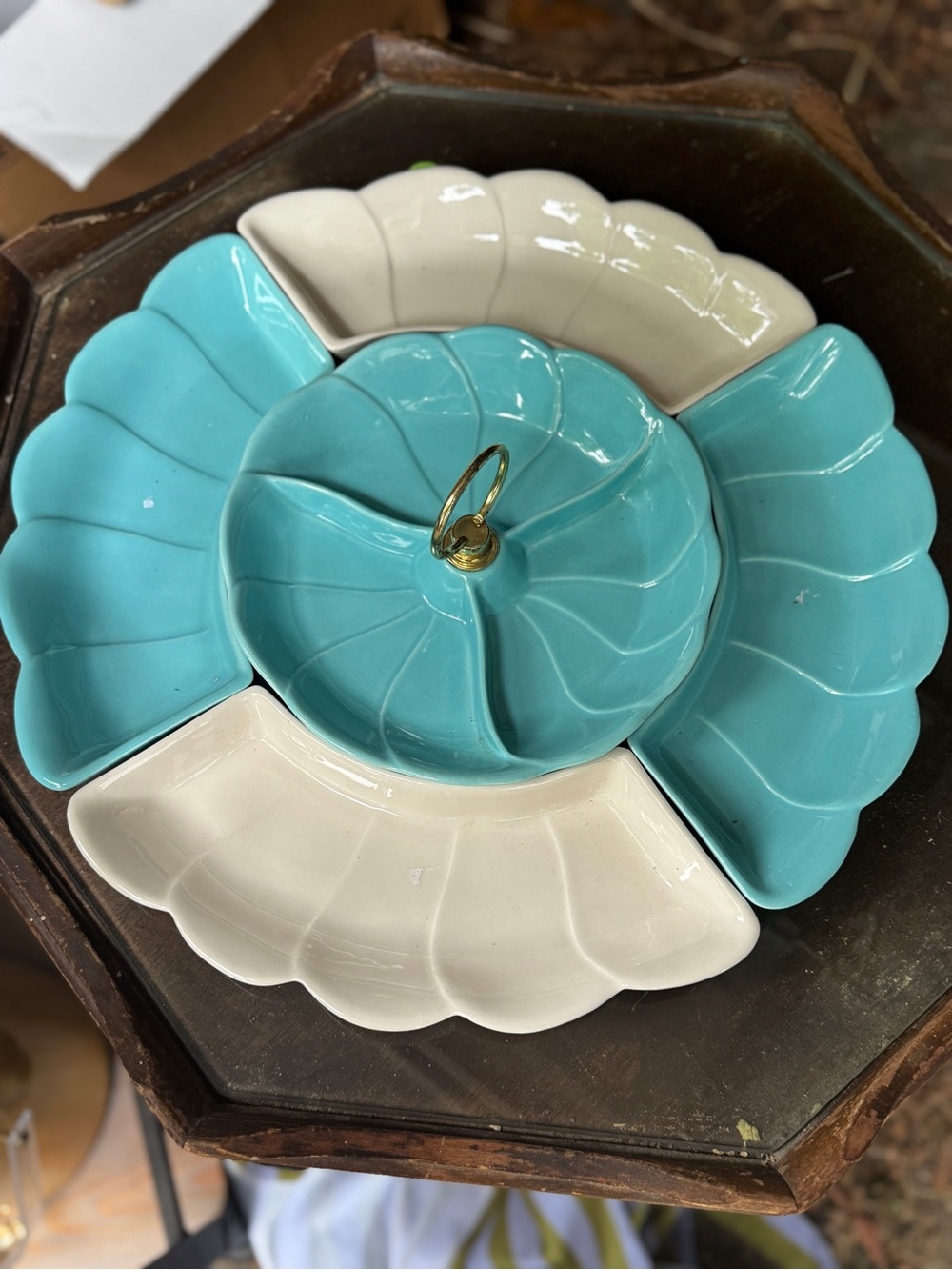 California Pottery Vegetable Chip n Dip 5 Piece No. 429 MCM White & Blue